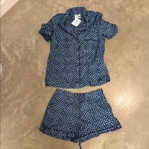 NWT - Balakata Blue Geometric Shirt and Shorts Pijama Set